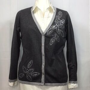🤍 Christopher & Banks Charcoal Embellished V Neck Knit Cardigan